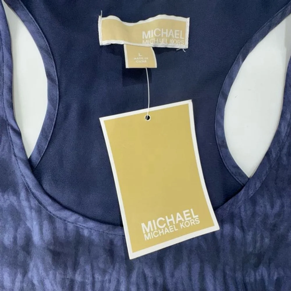 Michael Michael Kors NWT Navy Silk Sleeveless Dress Large Scoop Neck Elegant